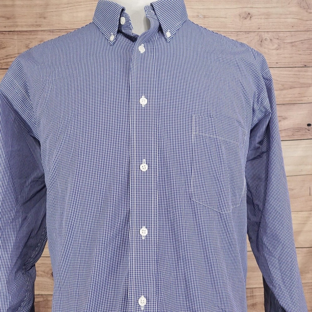 Eagle Shirtmakers Dress Shirt Mens 18.5 34/35 Blue Gingham Stretch Wrinkle Free